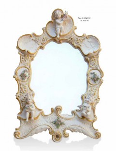 Зеркало filo oro 3 amorini bianchi e fiori decorati