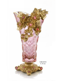 Ваза для цветов 47 см "розовая/золотые цветы"
