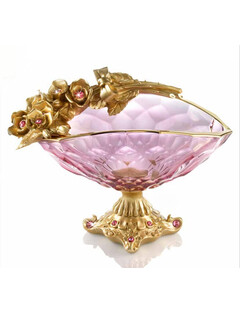 Фруктовница 34 см "розовая/золотые цветы"