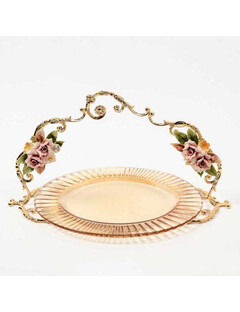 Блюдо круглое с ручкой с цветком 27 см