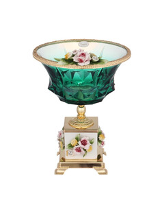 Ваза для фруктов на ножке зеленая 22 см